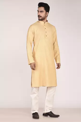 Men's woven design mandarin collar cotton straight kurta