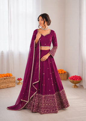 purple jatan silk thread sequin lehenga choli set 2
