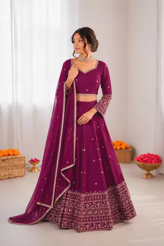 purple jatan silk thread sequin lehenga choli set