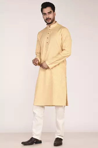 Men's woven design mandarin collar cotton straight kurta