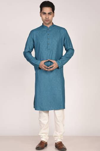 Men's woven design mandarin collar cotton straight kurta