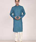 Men's woven design mandarin collar cotton straight kurta