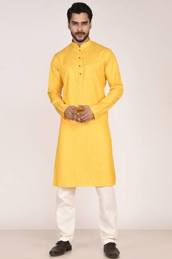Men's woven design mandarin collar cotton straight kurta