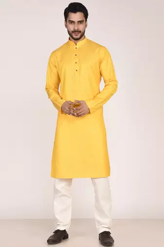 Men's woven design mandarin collar cotton straight kurta