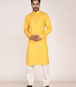 Men's woven design mandarin collar cotton straight kurta