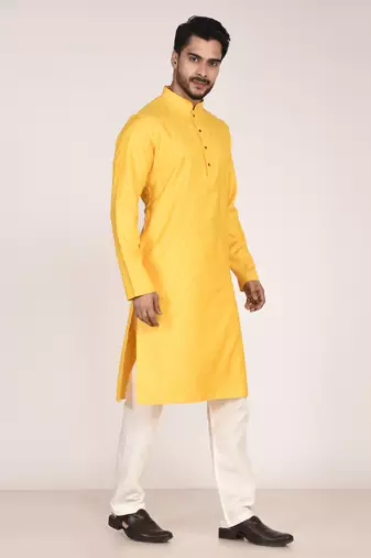 Men's woven design mandarin collar cotton straight kurta