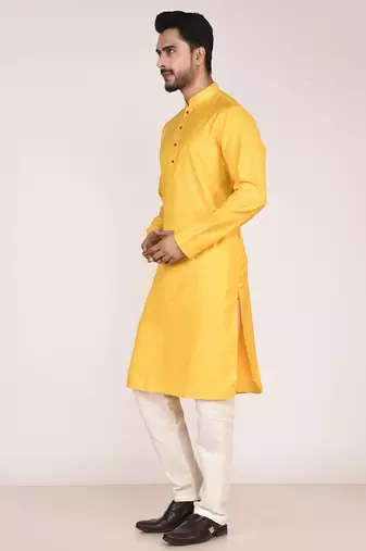 Men's woven design mandarin collar cotton straight kurta