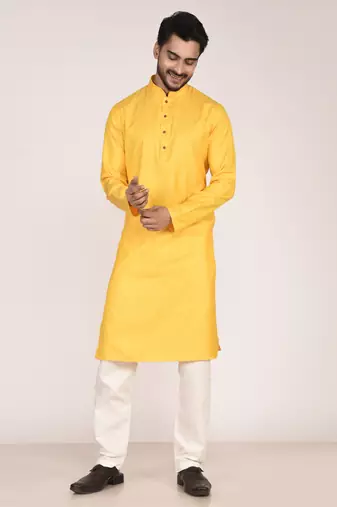 Men's woven design mandarin collar cotton straight kurta