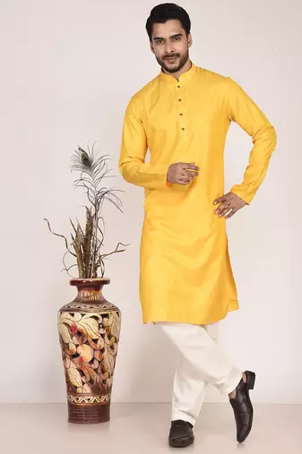 Men's woven design mandarin collar cotton straight kurta