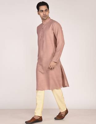 Men's woven design mandarin collar cotton straight kurta 2