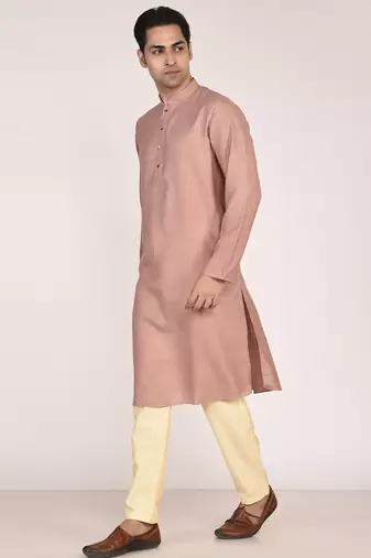 Men's woven design mandarin collar cotton straight kurta