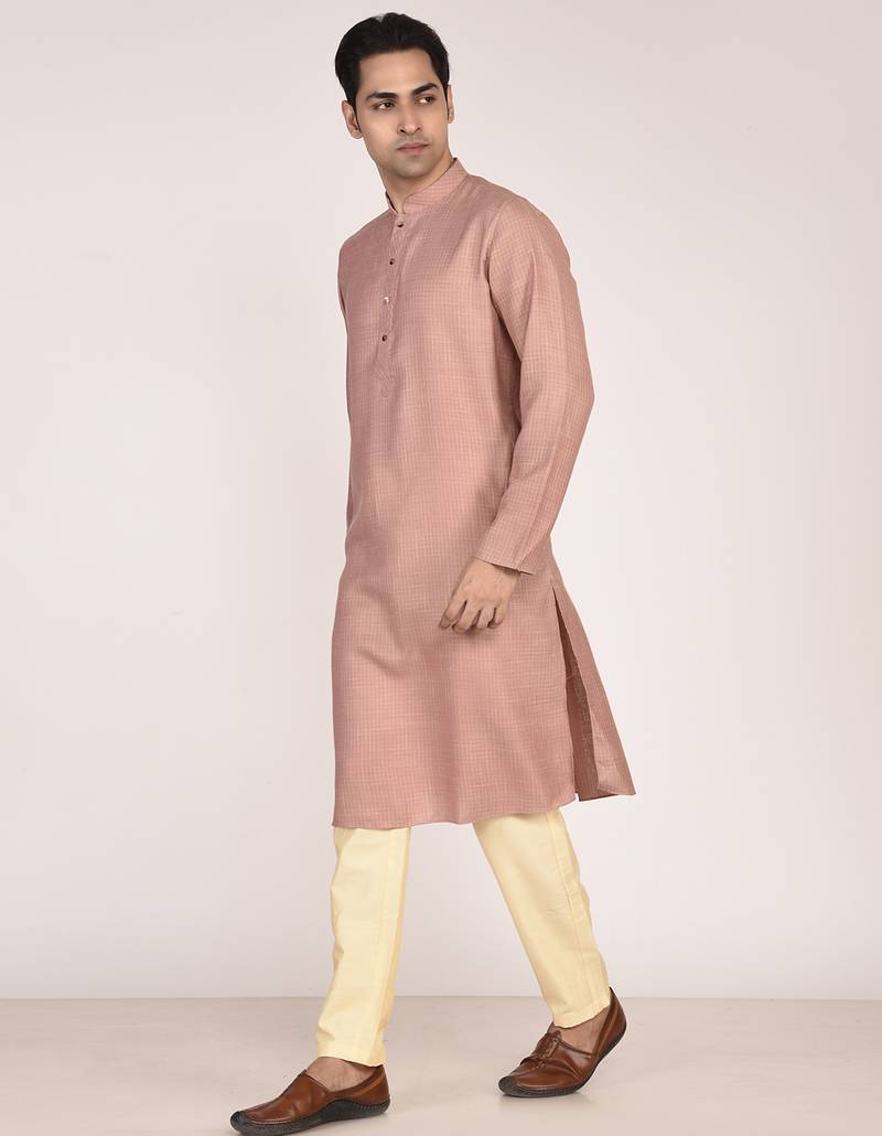 Men's woven design mandarin collar cotton straight kurta