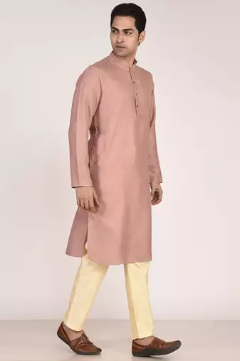 Men's woven design mandarin collar cotton straight kurta
