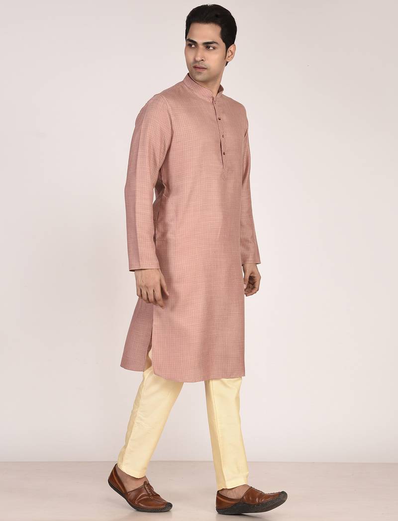 Men's woven design mandarin collar cotton straight kurta