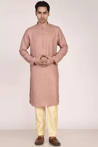 Men's woven design mandarin collar cotton straight kurta