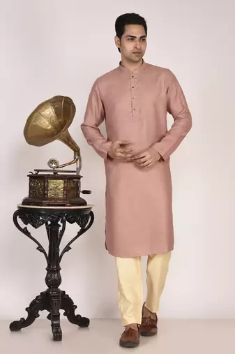 Men's woven design mandarin collar cotton straight kurta
