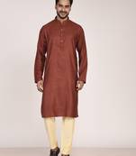 Men's woven design mandarin collar cotton straight kurta