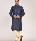 Men's woven design mandarin collar cotton straight kurta