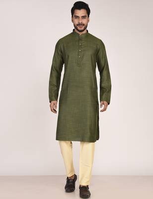 Men's woven design mandarin collar cotton straight kurta 1