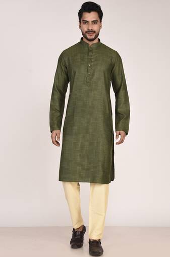 Men's woven design mandarin collar cotton straight kurta