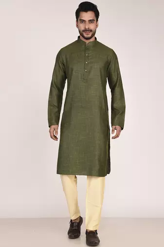 Men's woven design mandarin collar cotton straight kurta
