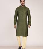 Men's woven design mandarin collar cotton straight kurta