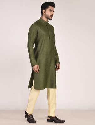 Men's woven design mandarin collar cotton straight kurta 2