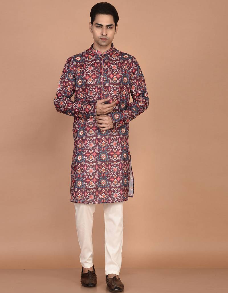 Men's ethnic motifs cotton printed kurta