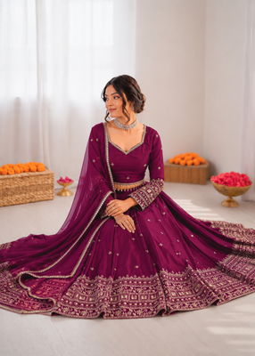 purple jatan silk thread sequin lehenga choli set 3