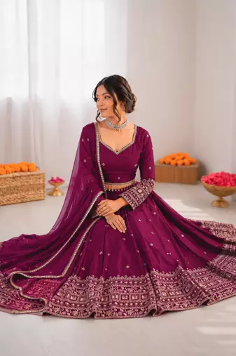 purple jatan silk thread sequin lehenga choli set