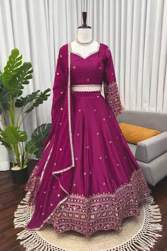 purple jatan silk thread sequin lehenga choli set
