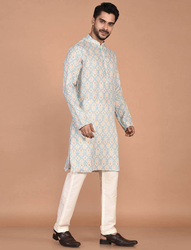 Men's traditional patola printed cotton kurta