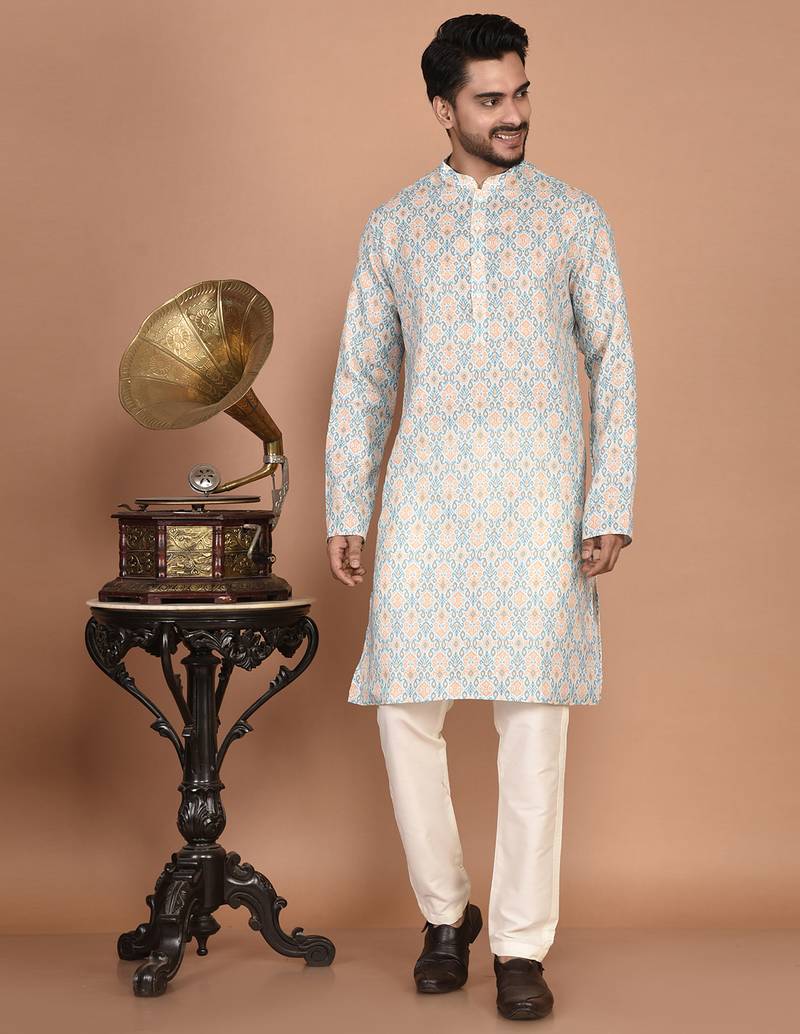 Men's traditional patola printed cotton kurta