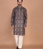Men's floral printed mandarin collar cotton kurta