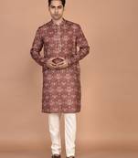Men's floral printed mandarin collar cotton kurta