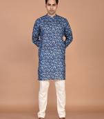 Men's floral printed mandarin collar cotton kurta