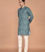 Men's floral printed mandarin collar cotton kurta