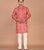Men's floral printed mandarin collar cotton kurta