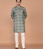 Men's floral printed mandarin collar cotton kurta