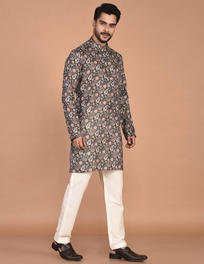 Men's  paisley print cotton kurta
