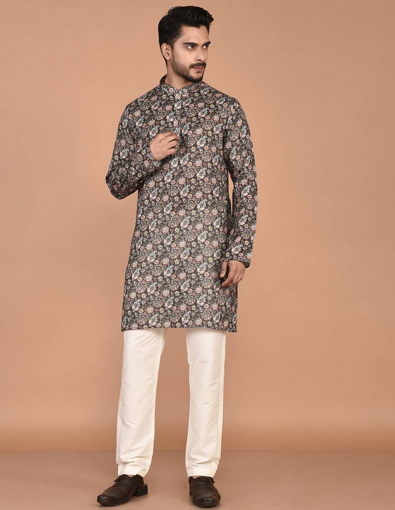 Men's  paisley print cotton kurta