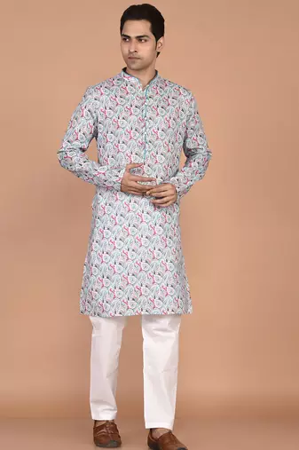 Men's  paisley print cotton kurta