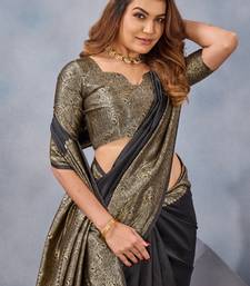 Black silk blend banarasi saree with unstitched blouse piece
