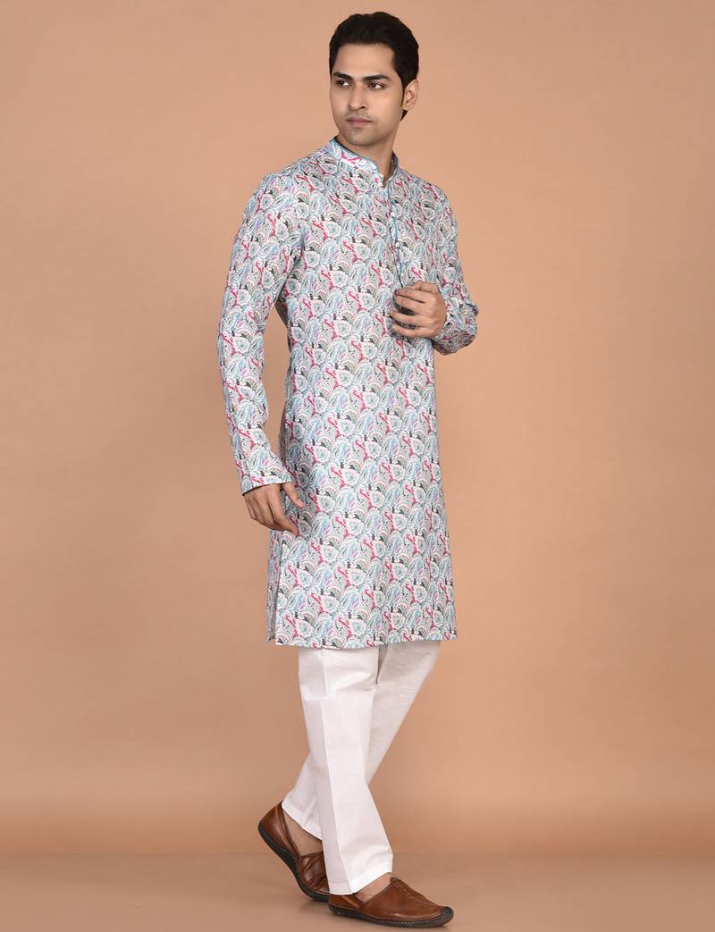 Men's  paisley print cotton kurta