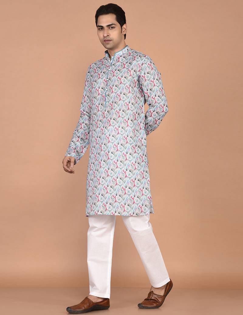 Men's  paisley print cotton kurta