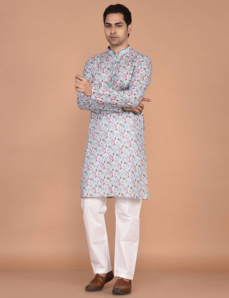 Men's  paisley print cotton kurta