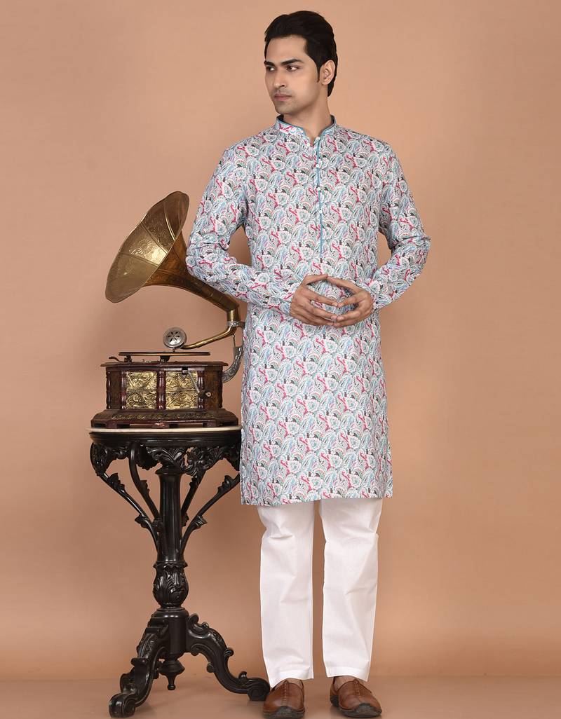 Men's  paisley print cotton kurta
