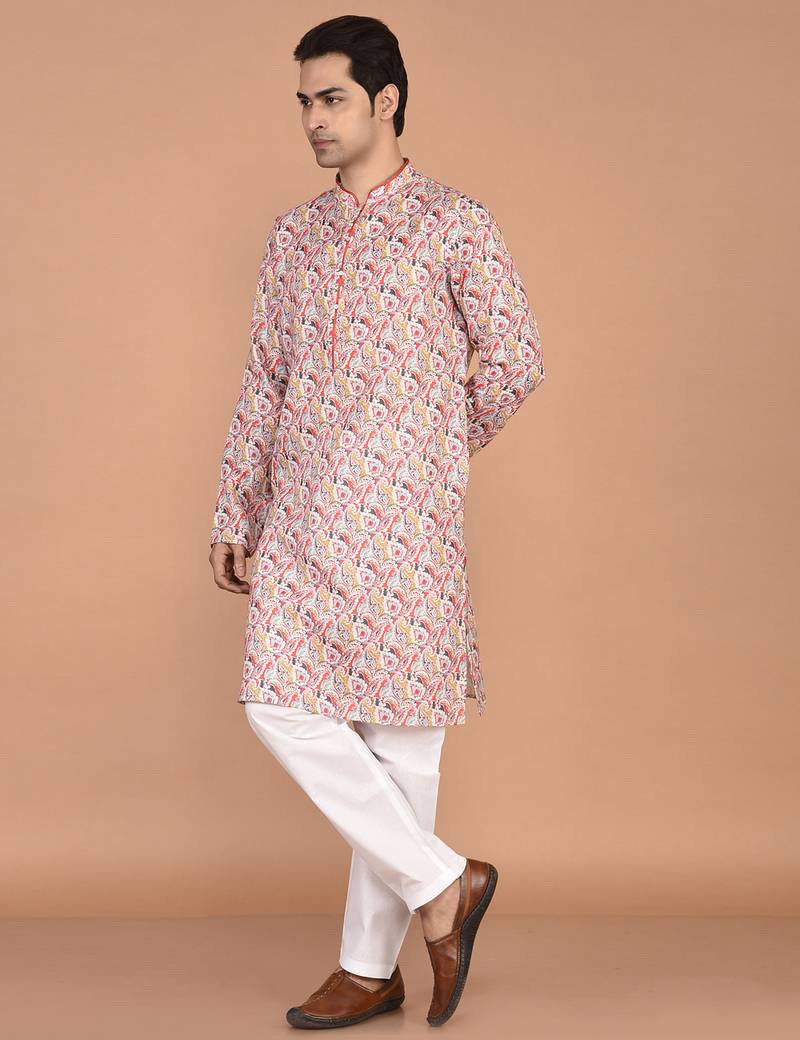 Men's  paisley print cotton kurta
