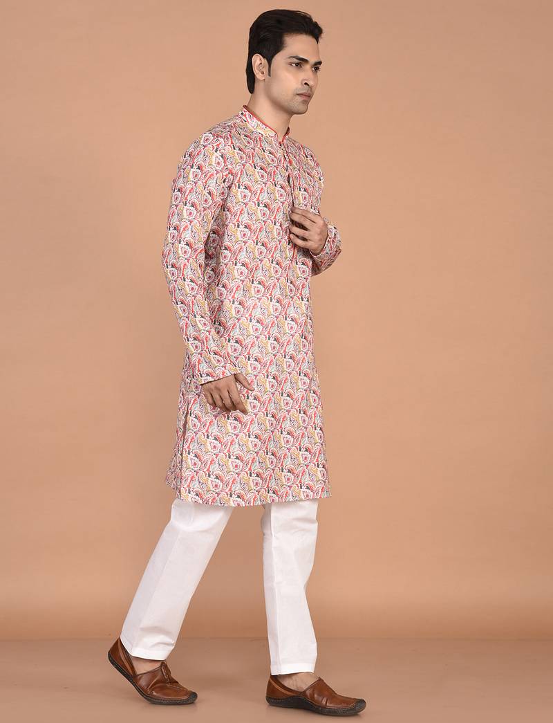 Men's  paisley print cotton kurta