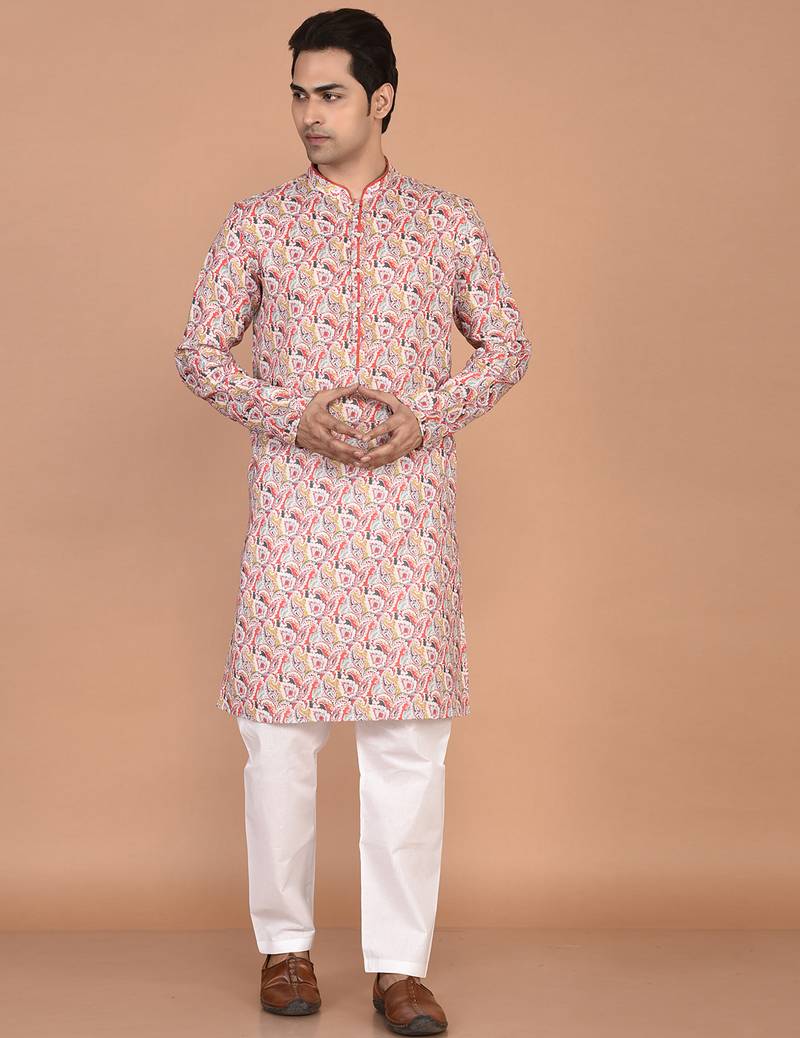 Men's  paisley print cotton kurta
